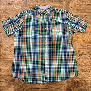 Chaps XL Plaid Short Sleeve Button Down Blue Green Orange